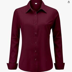 Soft Wrinkle-Free Women's Button Down Dress Shirts Solid Long Sleeve Work Blouse